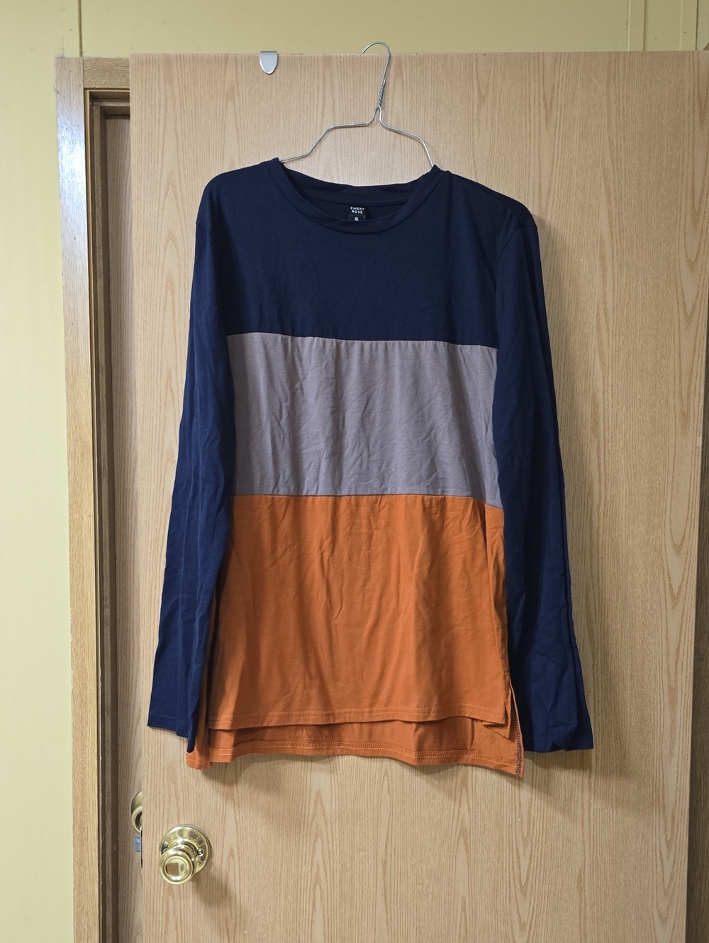 Colorblock Long-Sleeve Ladies Top - Navy, Gray & Orange